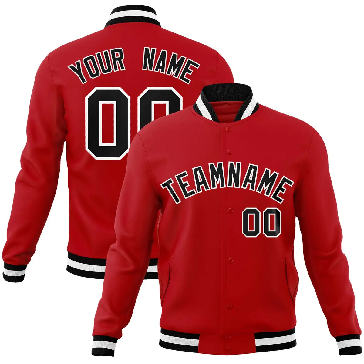 Red Black-White Classic Varsity Full-Snap Letterman Jacket