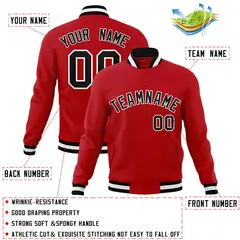 Red Black-White Classic Varsity Full-Snap Letterman Jacket 4