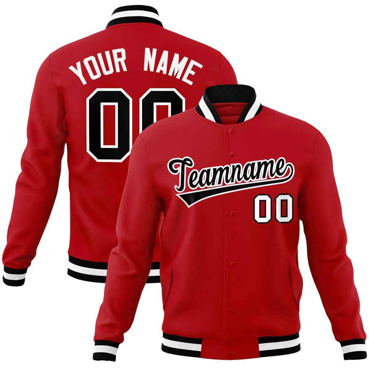 Red Black-White Classic Varsity Full-Snap Letterman Jacket