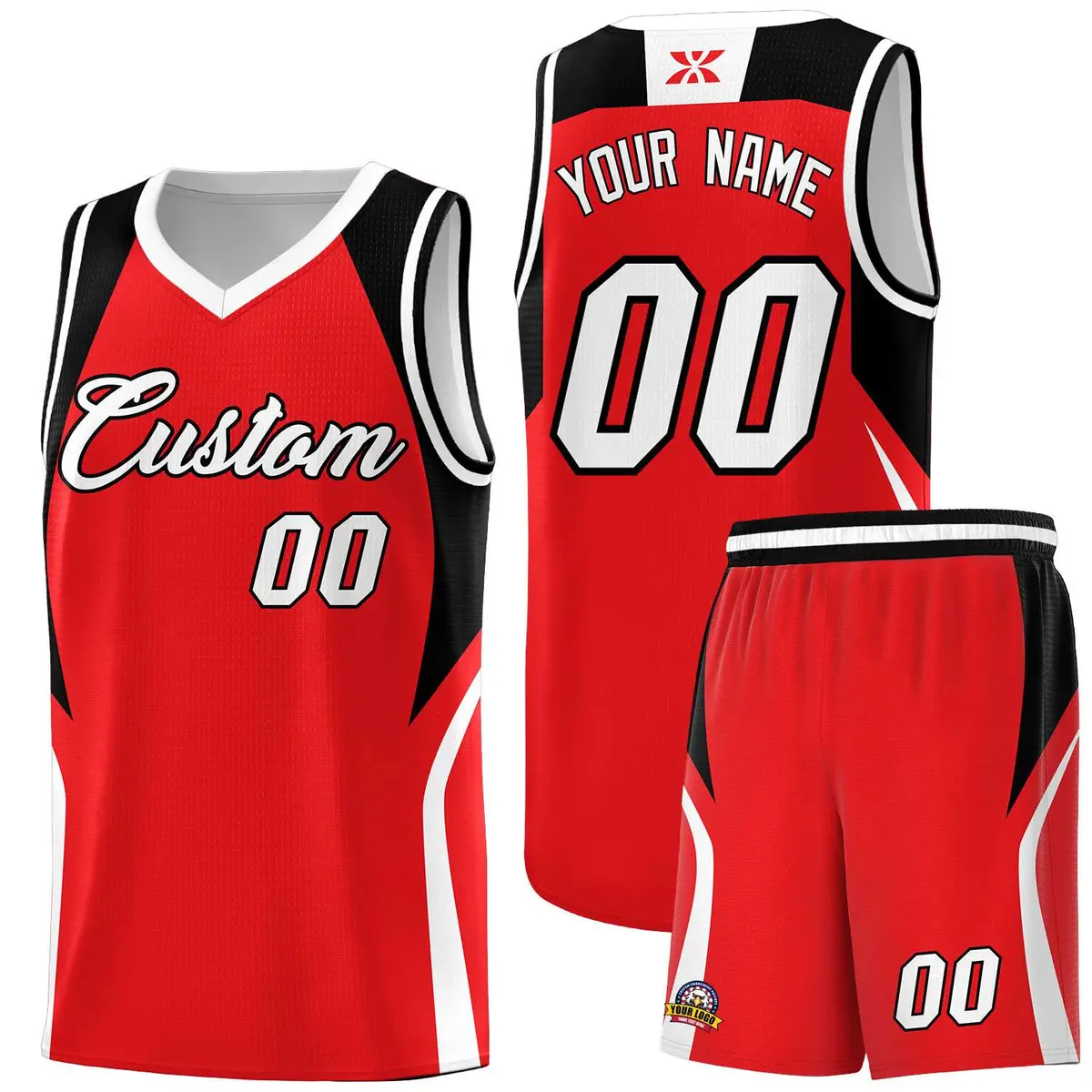 Red Black White Color Block Basketball Jersey