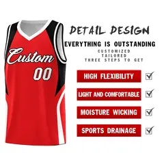 Red Black White Color Block Basketball Jersey 2