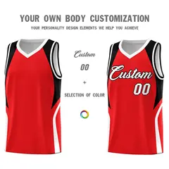 Red Black White Color Block Basketball Jersey 3