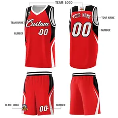 Red Black White Color Block Basketball Jersey 5