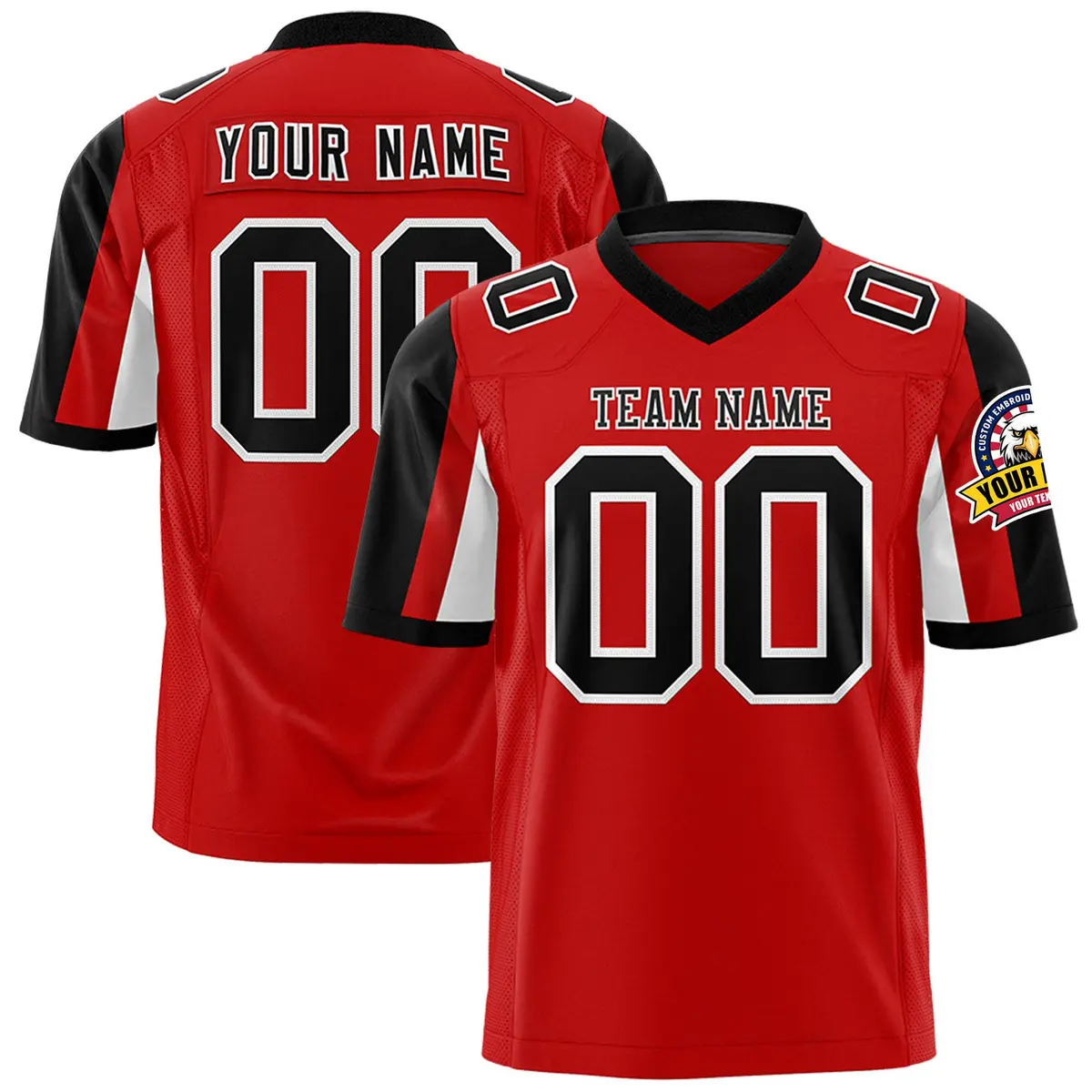 Red Black-White Color Block Raglan Sleeves Football Jersey