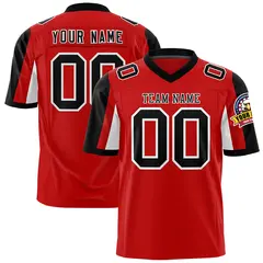 Red Black-White Color Block Raglan Sleeves Football Jersey