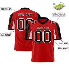Red Black-White Color Block Raglan Sleeves Football Jersey 2
