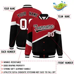 Red Black-White Color Block Varsity Baseball Bomber Jacket 2