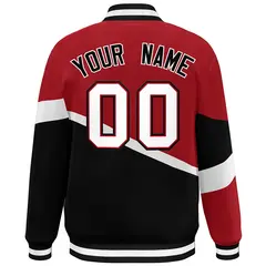Red Black-White Color Block Varsity Baseball Bomber Jacket 4