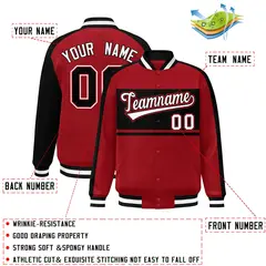 Red Black-White Color Block Varsity Baseball Bomber Jacket 2