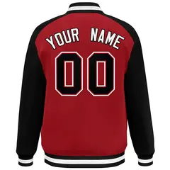 Red Black-White Color Block Varsity Baseball Bomber Jacket 4