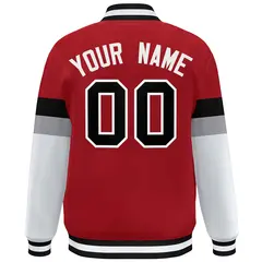 Red Black-White Color Block Varsity Full-Snap Baseball Jacket 4