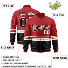 Red Black-White Color Block Varsity Letterman Bomber Jacket 2