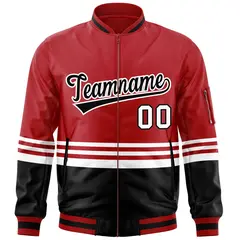 Red Black-White Color Block Varsity Letterman Bomber Jacket 3
