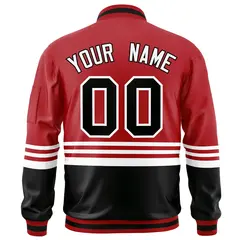 Red Black-White Color Block Varsity Letterman Bomber Jacket 4