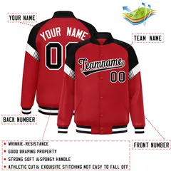 Red Black-White Color Block Varsity Letterman Jacket 2