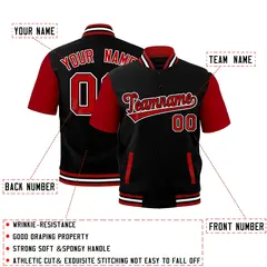 Red Black White Full-Snap Short Sleeve Varsity Jacket 2