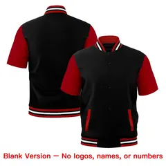 Red Black White Full-Snap Short Sleeve Varsity Jacket 7