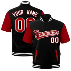 Red Black White Full-Snap Short Sleeve Varsity Jacket 1