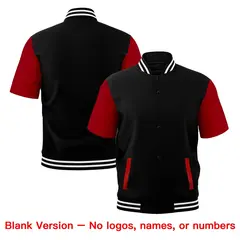 Red Black White Full-Snap Short Sleeve Varsity Jacket 7