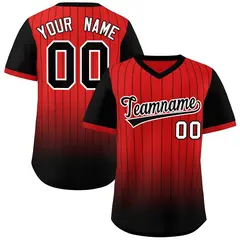 Red Black-White Gradient Pinstripe Baseball Jersey 1