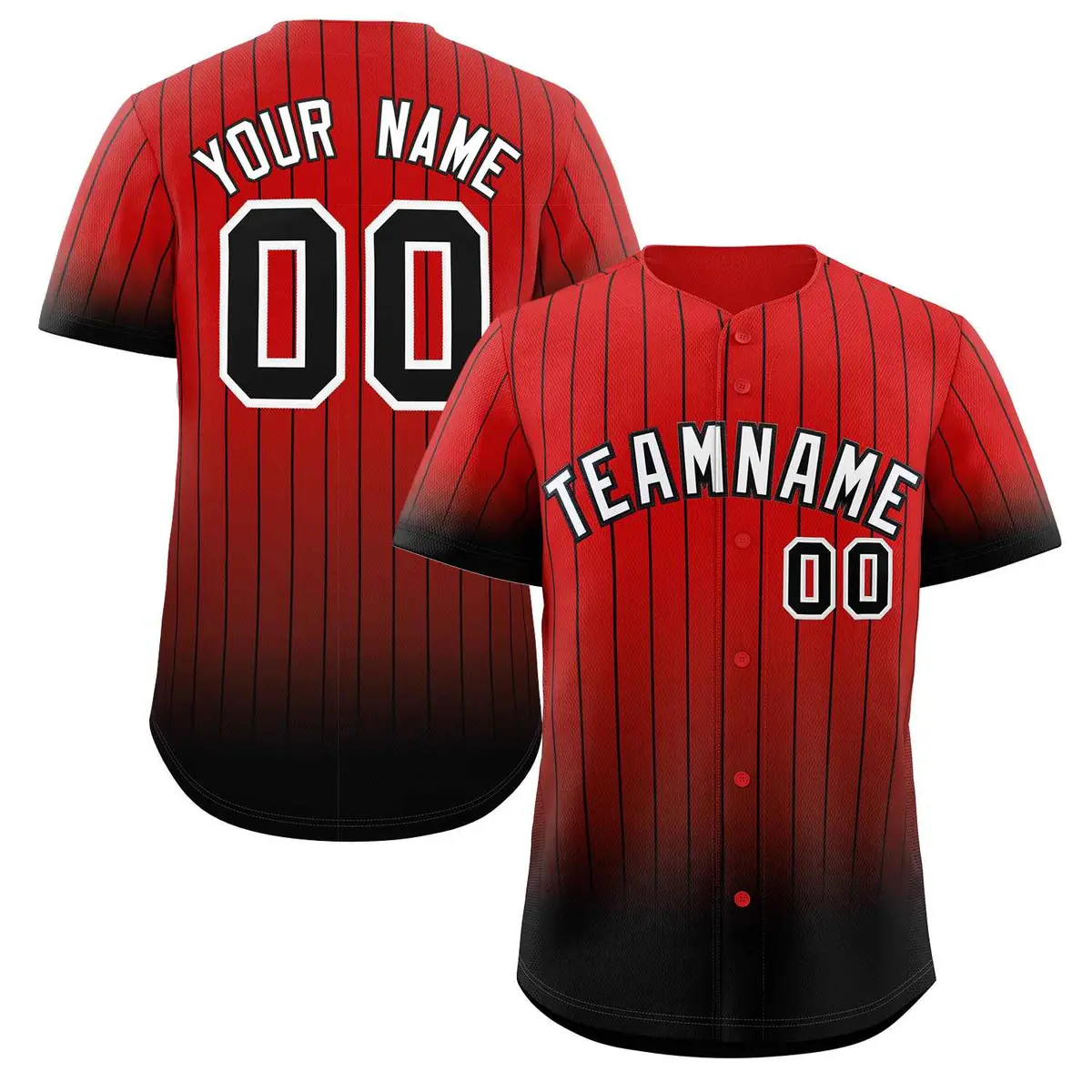 Red Black-White Gradient Stripe Baseball Jersey