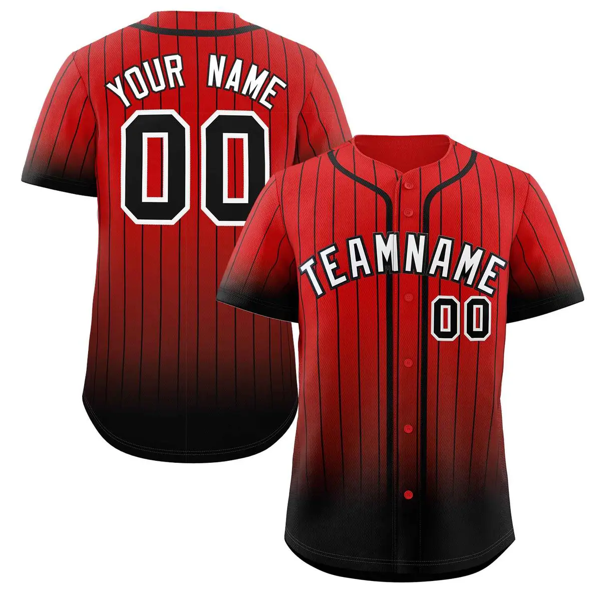Red Black-White Gradient Stripe Baseball Jersey
