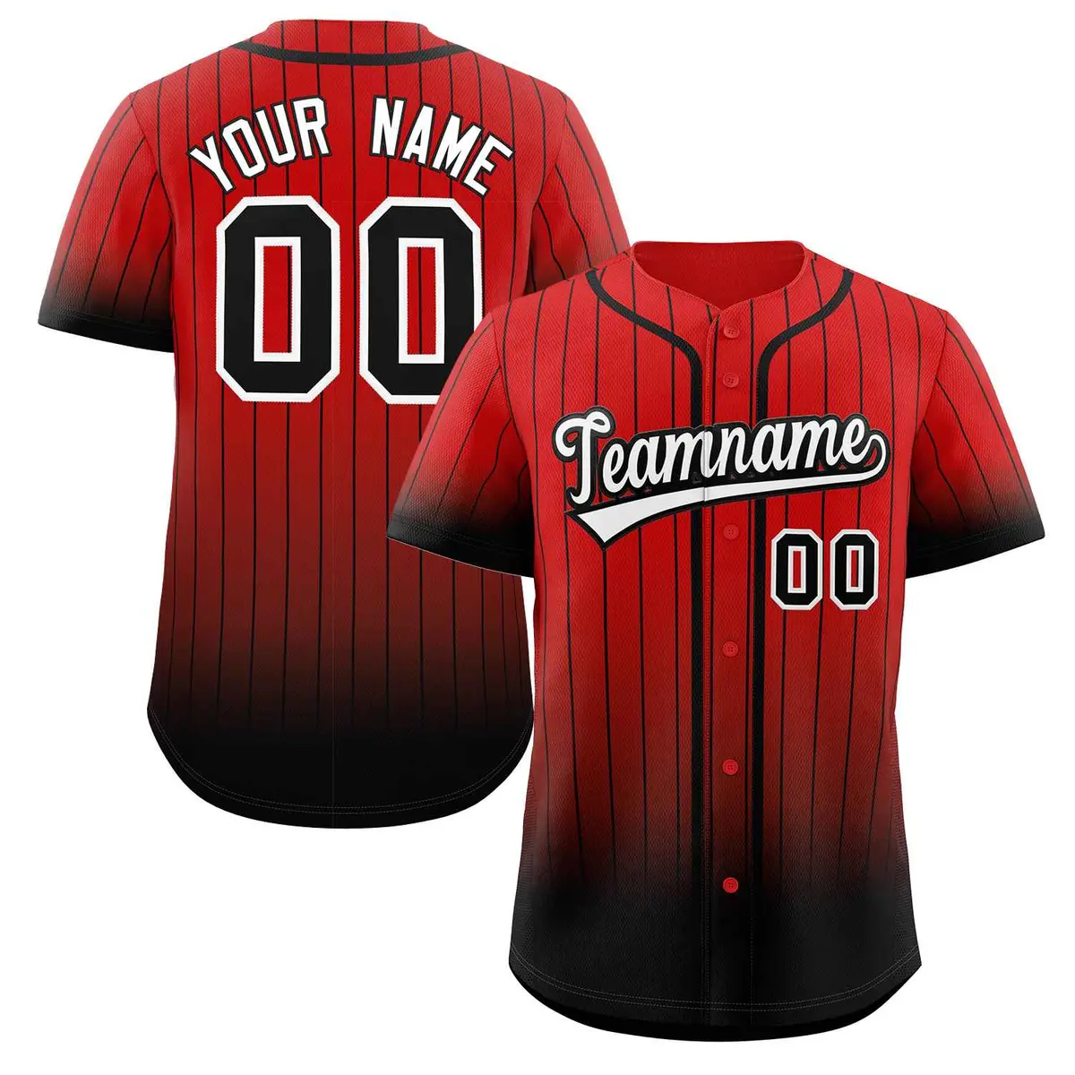 Red Black-White Gradient Stripe Baseball Jersey