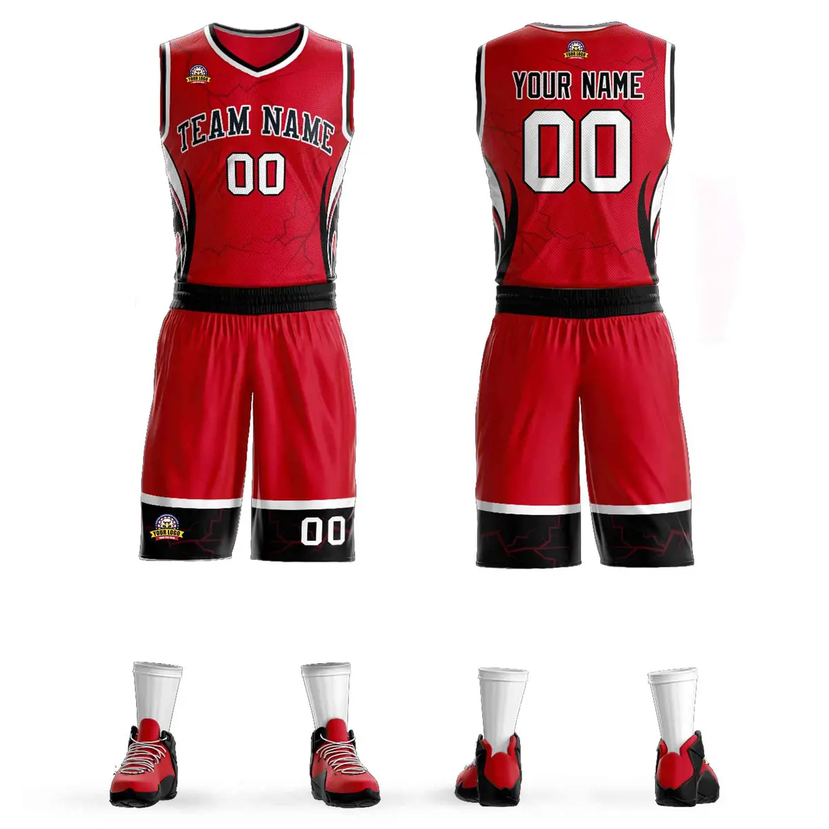 Red Black-White Graffiti Lightning Basketball Jersey
