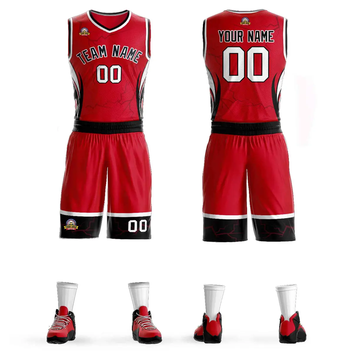Red Black-White Graffiti Lightning Basketball Jersey