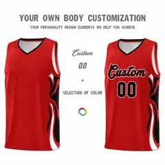 Red Black-White Graffiti Side Curve Basketball Jersey Sets 3