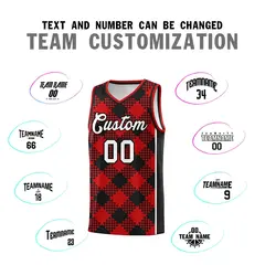 Red Black-White Grid Basketball Kits For Team 4