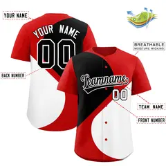 Red Black-White Half Heart Color Block Baseball Jersey 2