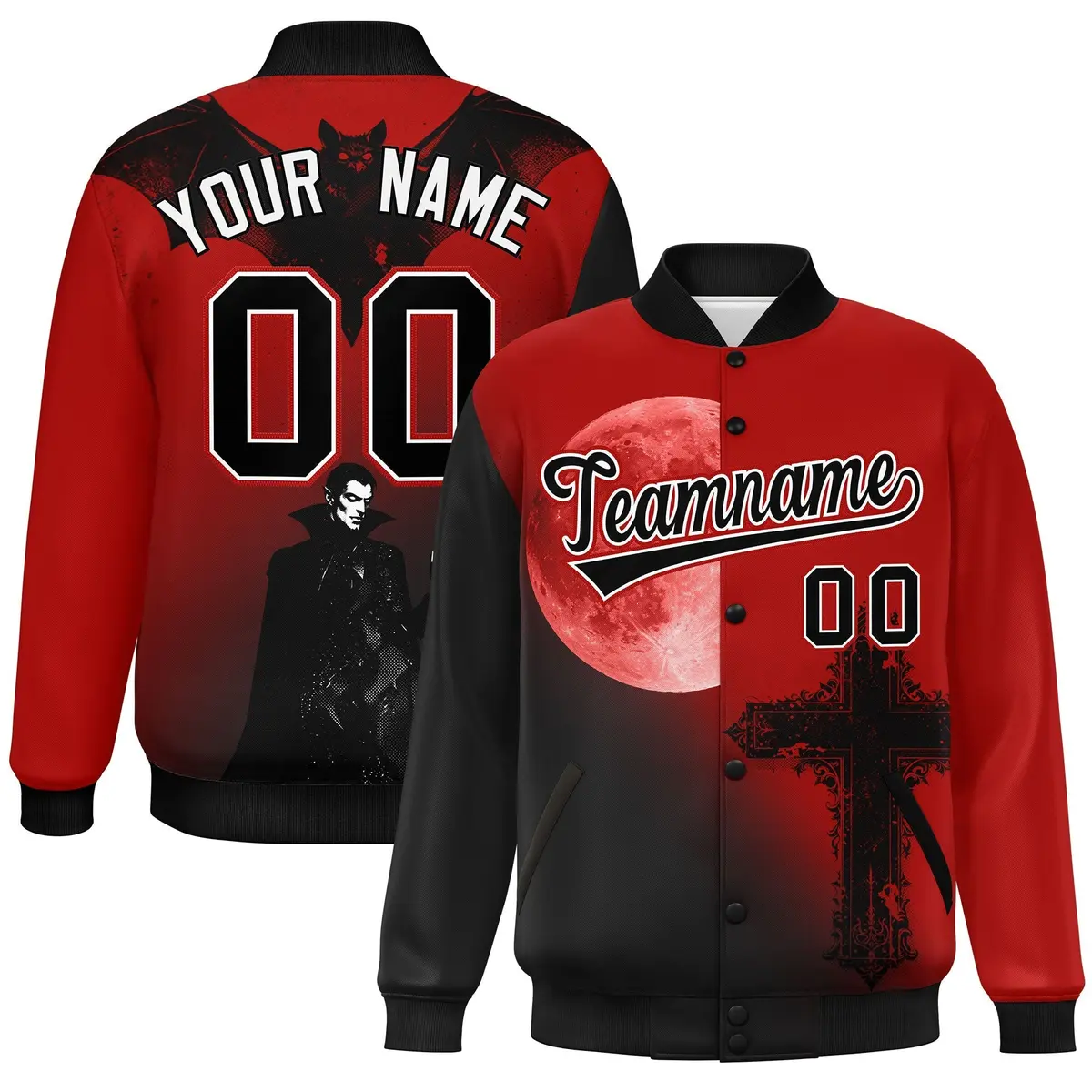 Red Black White Halloween Skeleton Graffiti Varsity Jacket