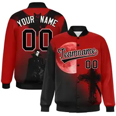 Red Black White Halloween Skeleton Graffiti Varsity Jacket