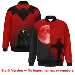 Red Black White Halloween Skeleton Graffiti Varsity Jacket 8