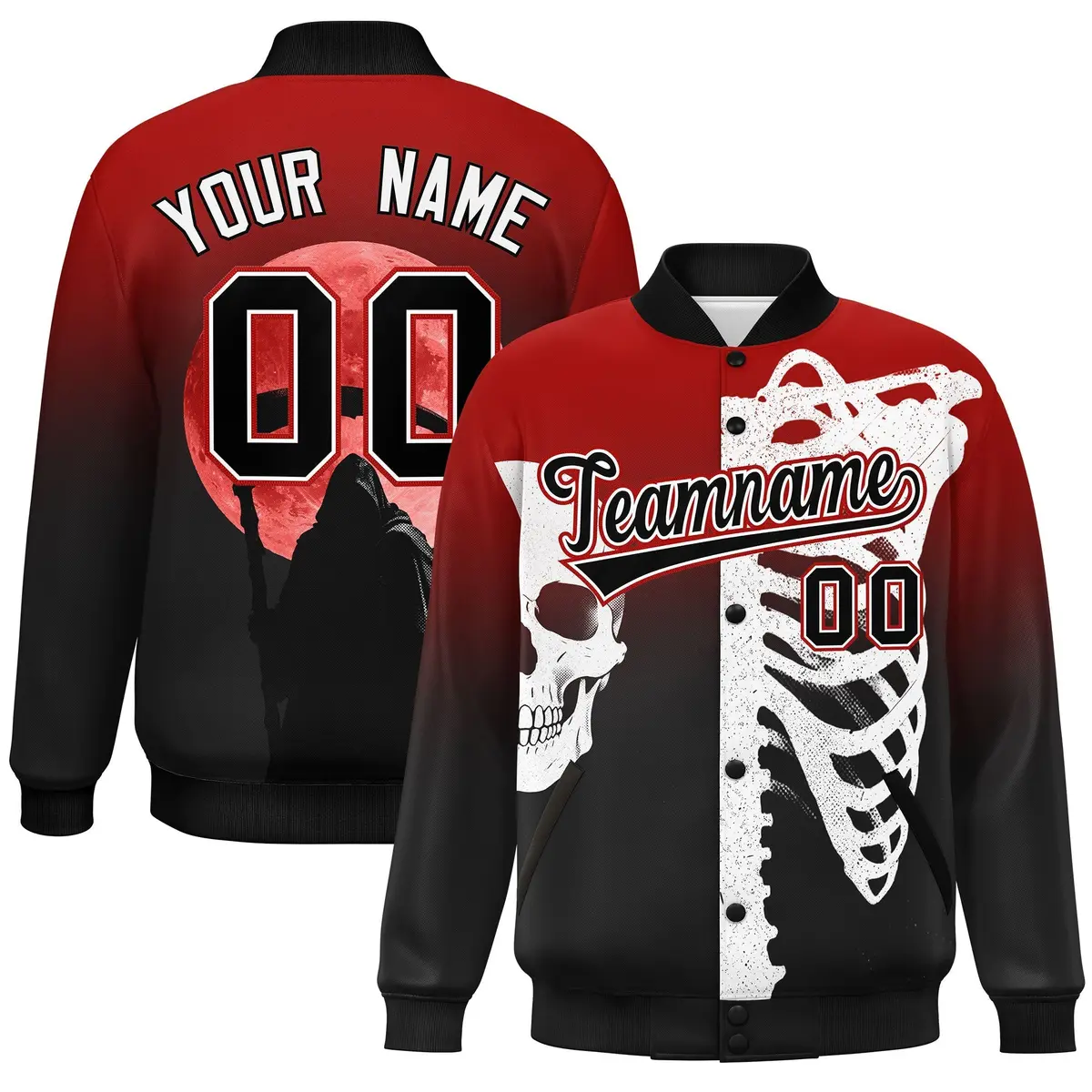 Red Black White Halloween Skeleton Graffiti Varsity Jacket