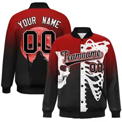 Red Black White Halloween Skeleton Graffiti Varsity Jacket 1