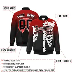 Red Black White Halloween Skeleton Graffiti Varsity Jacket 2