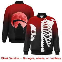 Red Black White Halloween Skeleton Graffiti Varsity Jacket 8