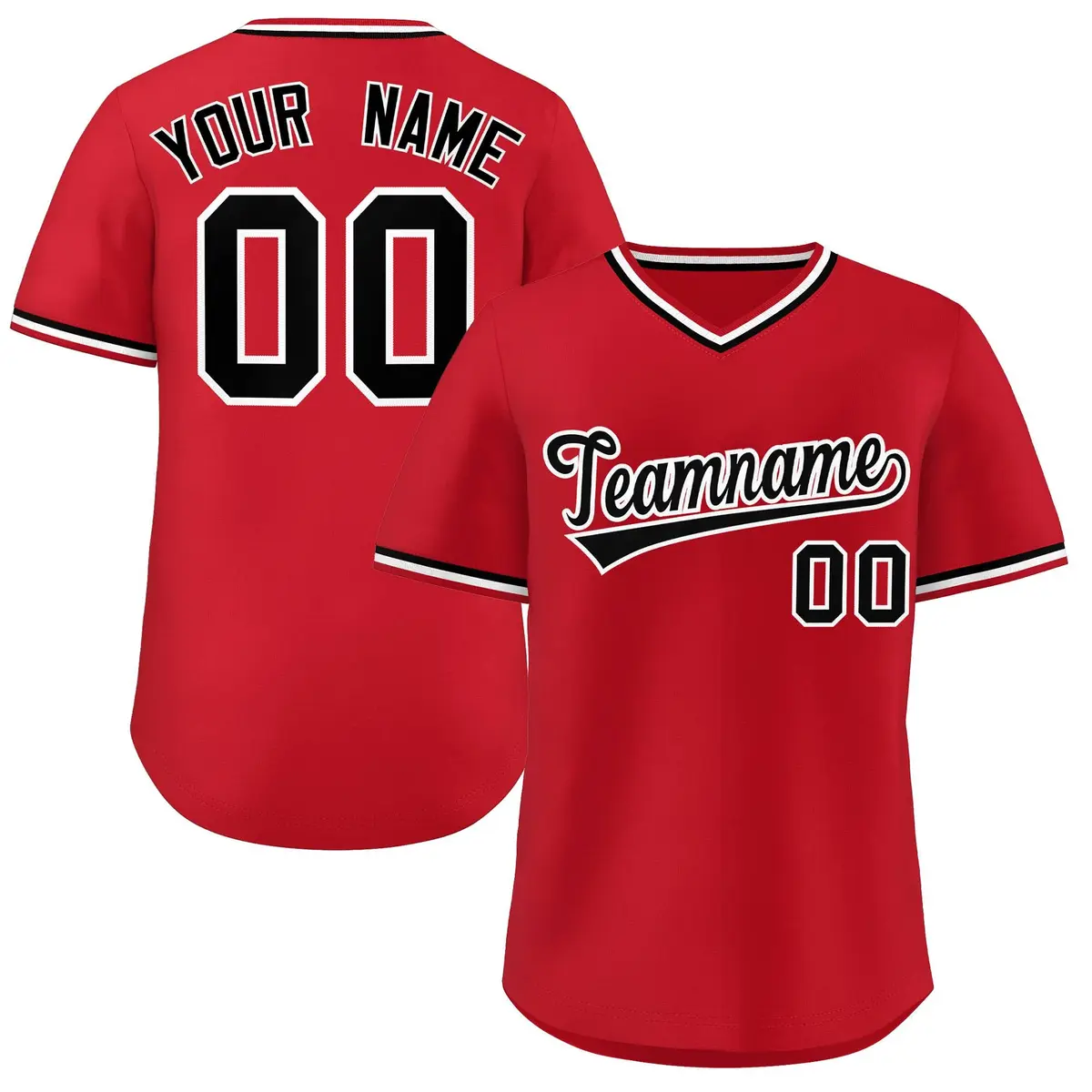 Red Black-White Outdoor Pullover Baseball Jersey