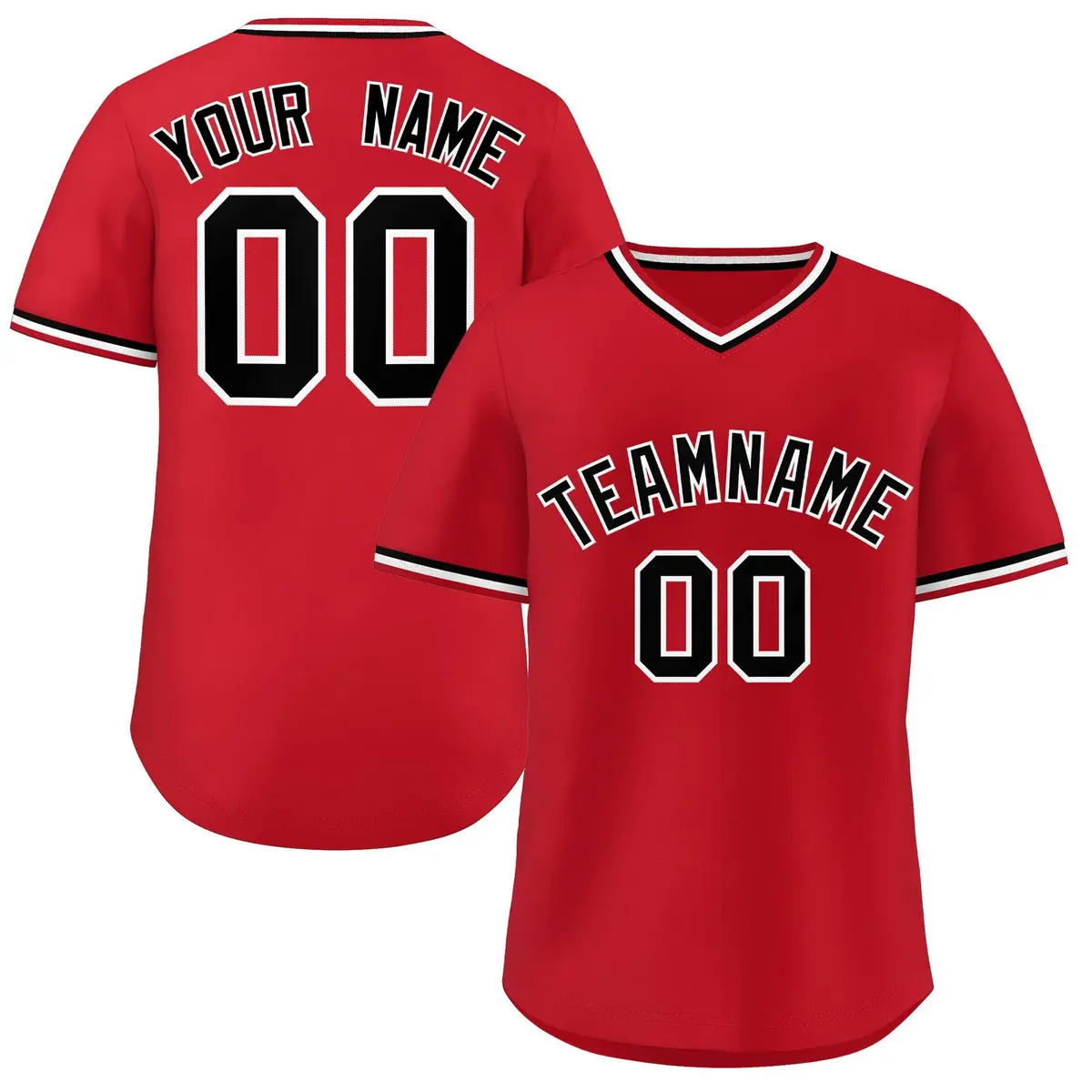 Red Black-White Pullover Baseball Jersey