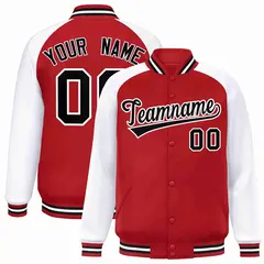 Red Black-White Raglan Full-Snap Varsity Letterman Jacket