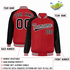 Red Black-White Raglan Full-Snap Varsity Letterman Jacket 2