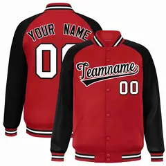 Red Black-White Raglan Full-Snap Varsity Letterman Jacket 1