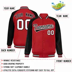 Red Black-White Raglan Full-Snap Varsity Letterman Jacket 2