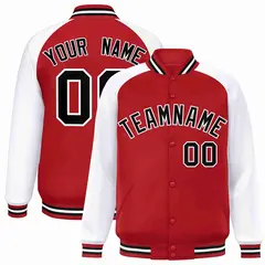 Red Black-White Raglan Full-Snap Varsity Letterman Jacket
