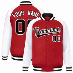 Red Black-White Raglan Full-Snap Varsity Letterman Jacket 1