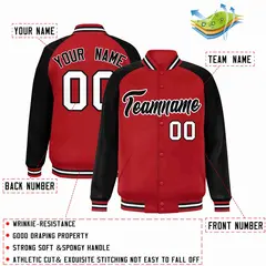 Red Black-White Raglan Full-Snap Varsity Letterman Jacket 2