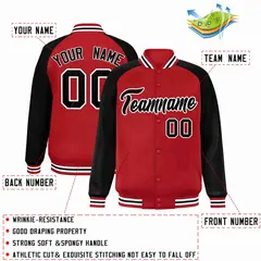 Red Black-White Raglan Full-Snap Varsity Letterman Jacket 2