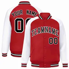 Red Black-White Raglan Full-Snap Varsity Letterman Jacket